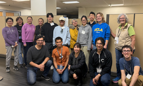 a group of volunteers with badges